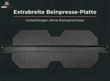Force USA G10 & G15 Upgrade Kit, Grafik zur breiten Beinpresse-Platte vor dunklem Hintergrund