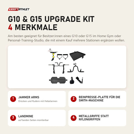 Force USA G10 & G15 Upgrade Kit mit 4 Merkmalen: Jammer Arms, Beinpresse-Platte für die Smith-Maschine, Landmine, Metallgriffe statt Nylongriffen