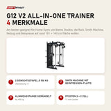 Force USA G12 V2 All-In-One Trainer mit 4 Merkmalen: 2 Gewichtsstapel à 100 kg, Smith Machine mit Beinpressen-Platte, Klimmzugstange gerändelt, Pfosten 2 × 2 Zoll