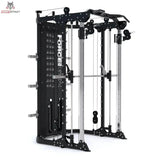 Force USA G12 V2 All-In-One Trainer in Schwarz, Schrägansicht von rechts mit Smith Machine und Seilzügen