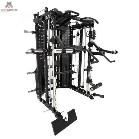 Force USA G15 All-In-One Trainer in Schwarz, Schrägansicht mit ausgeklappter Beinpresse