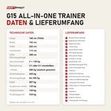 Technische Daten und Lieferumfang von Force USA G15 All-In-One Trainer als Tabelle