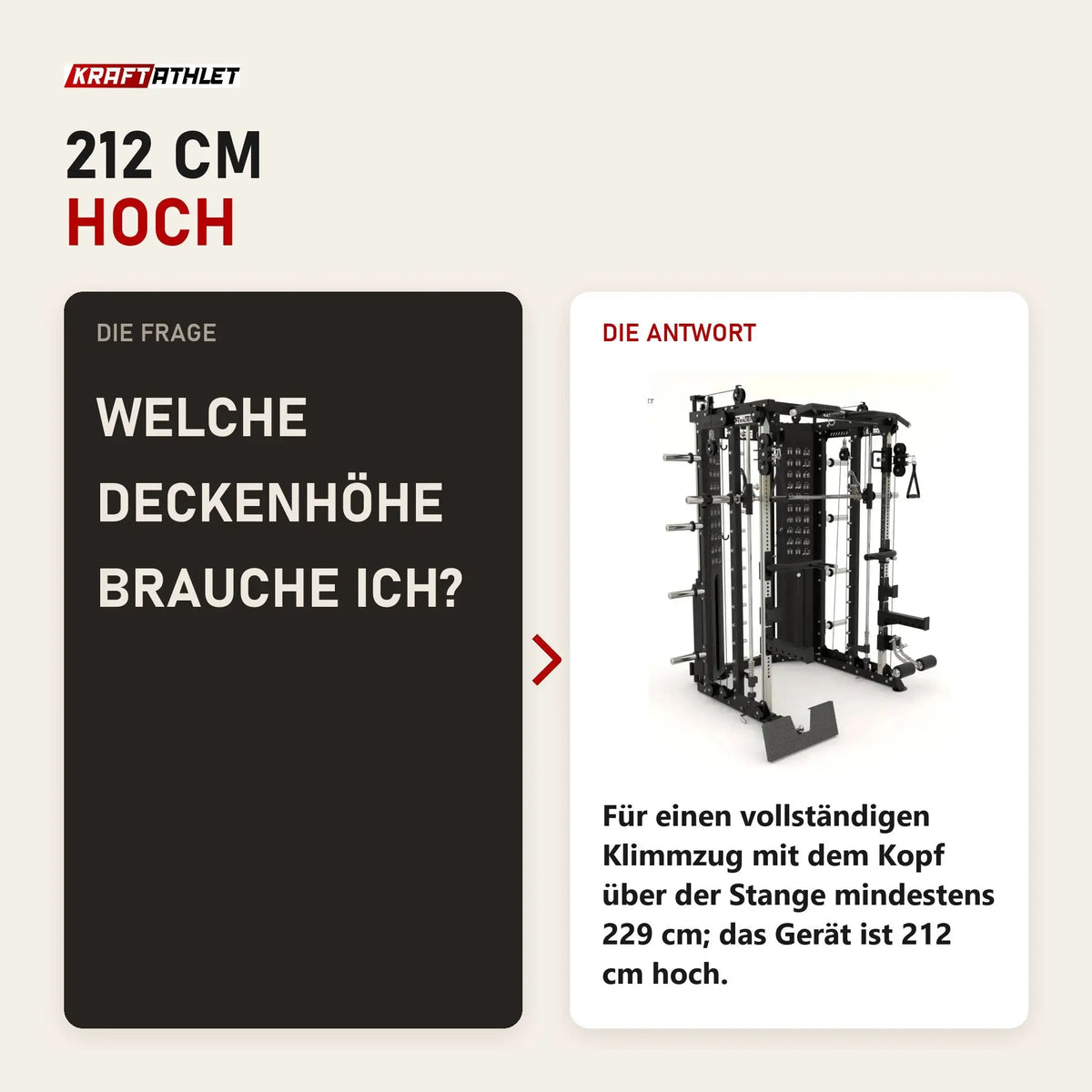 Frage und Antwort zu Force USA G15 Compact All-In-One Trainer: Welche Deckenhöhe brauche ich?