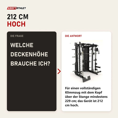 Frage und Antwort zu Force USA G15 Compact All-In-One Trainer: Welche Deckenhöhe brauche ich?