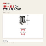 Maßbild Force USA G15 Compact All-In-One Trainer: Stellfläche 135 × 202 cm, Höhe 212 cm