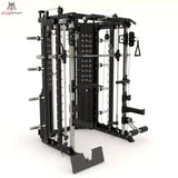 Force USA G15 Compact All-In-One Trainer in Schwarz, Schrägansicht von links mit Gewichtsstapeln