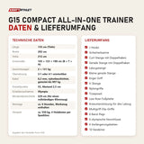 Technische Daten und Lieferumfang von Force USA G15 Compact All-In-One Trainer als Tabelle