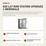 Force USA G20 Lat Row Station Upgrade mit 4 Merkmalen: Eigener Gewichtsblock, Kabelverhältnis 1:1, Knieanker für den Latzug, Übergroße rutschfeste Fußplatte