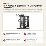 Force USA G20 V2 Pro All-In-One Trainer mit Lat Row Station mit 4 Merkmalen: 2 Gewichtsstapel à 130 kg, Lat Row Station, Smith Machine und Power Rack in einem Rahmen, Schwenkarm 1,5 m