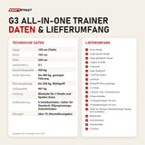 Technische Daten und Lieferumfang von Force USA G3 All-In-One Trainer als Tabelle