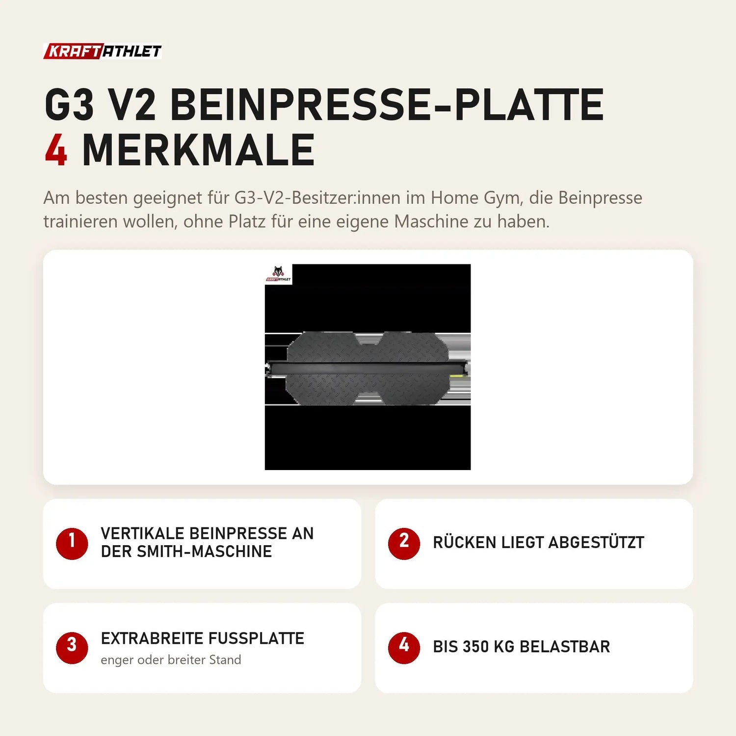Force USA G3 V2 Beinpresse-Platte mit 4 Merkmalen: Vertikale Beinpresse an der Smith-Maschine, Rücken liegt abgestützt, Extrabreite Fußplatte, Bis 350 kg belastbar