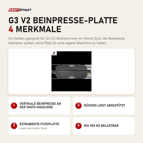 Force USA G3 V2 Beinpresse-Platte mit 4 Merkmalen: Vertikale Beinpresse an der Smith-Maschine, Rücken liegt abgestützt, Extrabreite Fußplatte, Bis 350 kg belastbar