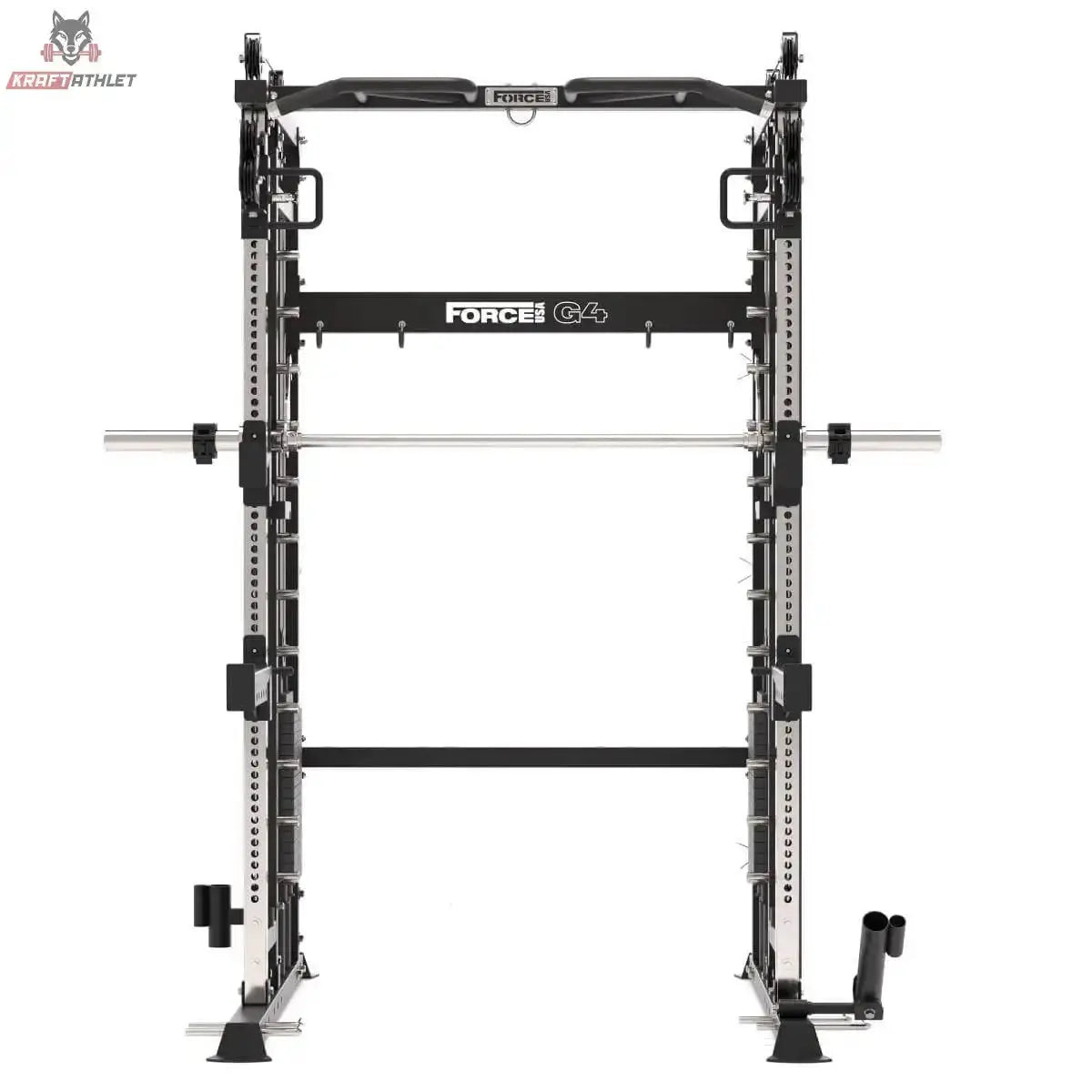 Force USA G4 All-In-One Trainer in Frontansicht mit Langhantelstange