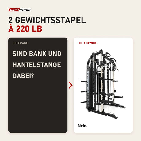 Frage und Antwort zu Force USA G6 All-In-One Trainer: Sind Bank und Hantelstange dabei?
