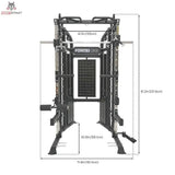 Force USA G6 All-In-One Trainer, Frontansicht mit eingezeichneten Maßangaben