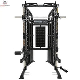 Force USA G6 All-In-One Trainer in Schwarz, Frontansicht mit Langhantelstange und Gewichtsturm