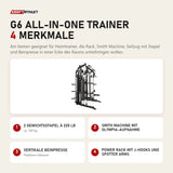 Force USA G6 All-In-One Trainer mit 4 Merkmalen: 2 Gewichtsstapel à 220 lb, Smith Machine mit Olympia-Aufnahme, Vertikale Beinpresse, Power Rack mit J-Hooks und Spotter Arms