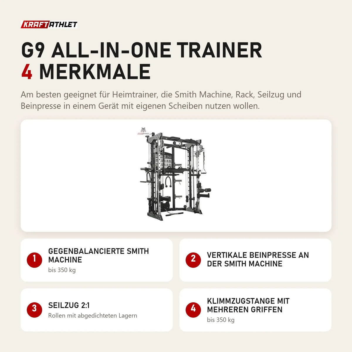 Force USA G9 All-In-One Trainer mit 4 Merkmalen: Gegenbalancierte Smith Machine, Vertikale Beinpresse an der Smith Machine, Seilzug 2:1, Klimmzugstange mit mehreren Griffen