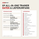 Technische Daten und Lieferumfang von Force USA G9 All-In-One Trainer als Tabelle