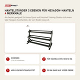 Force USA Hantelständer 3 Ebenen für Hexagon-Hanteln mit 4 Merkmalen: 3 Ebenen, Für Hanteln von 1 bis 50 kg, 400 kg Gewichtskapazität, 50 mm Rand auf jeder Ebene