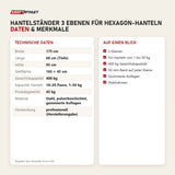 Technische Daten und Merkmale von Force USA Hantelständer 3 Ebenen für Hexagon-Hanteln als Tabelle