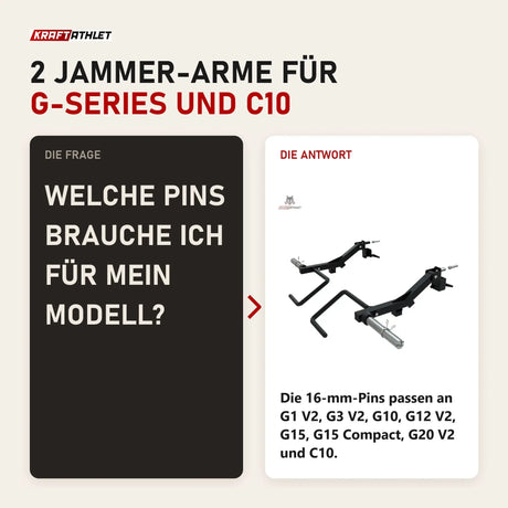 Frage und Antwort zu Force USA Jammer-Arme für G- und C-Series: Welche Pins brauche ich für mein Modell?