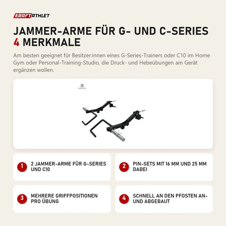 Force USA Jammer-Arme für G- und C-Series mit 4 Merkmalen: 2 Jammer-Arme für G-Series und C10, Pin-Sets mit 16 mm und 25 mm dabei, Mehrere Griffpositionen pro Übung, Schnell an den Pfosten an- und abgebaut