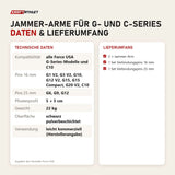 Technische Daten und Lieferumfang von Force USA Jammer-Arme für G- und C-Series als Tabelle