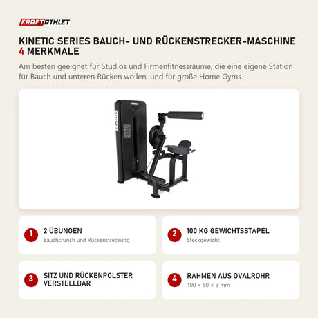 Force USA Kinetic Series Bauch- und Rückenstrecker-Maschine mit 4 Merkmalen: 2 Übungen, 100 kg Gewichtsstapel, Sitz und Rückenpolster verstellbar, Rahmen aus Ovalrohr