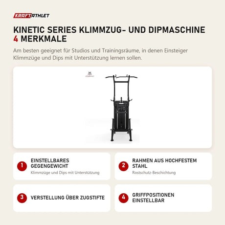 Force USA Kinetic Series Klimmzug- und Dipmaschine mit 4 Merkmalen: Einstellbares Gegengewicht, Rahmen aus hochfestem Stahl, Verstellung über Zugstifte, Griffpositionen einstellbar