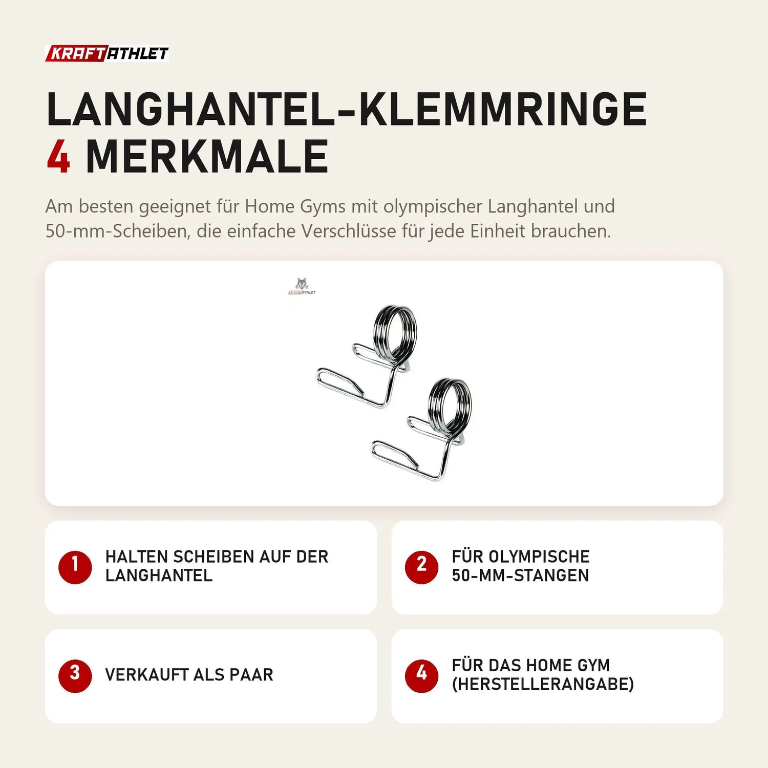 Force USA Langhantel-Klemmringe mit 4 Merkmalen: Halten Scheiben auf der Langhantel, Für olympische 50-mm-Stangen, Verkauft als Paar, Für das Home Gym (Herstellerangabe)