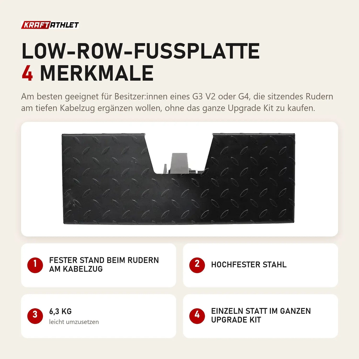 Force USA Low-Row-Fußplatte mit 4 Merkmalen: Fester Stand beim Rudern am Kabelzug, Hochfester Stahl, 6,3 kg, Einzeln statt im ganzen Upgrade Kit