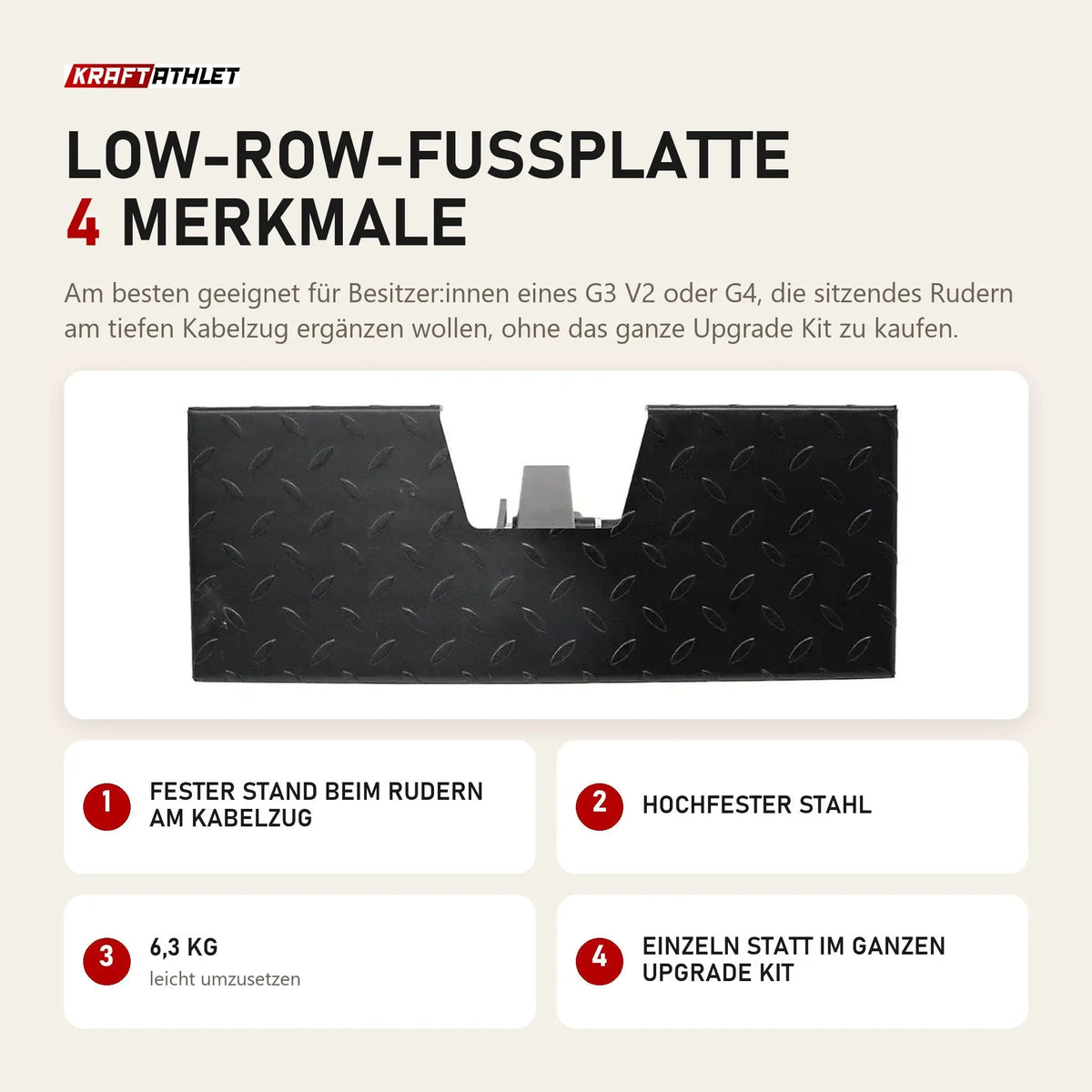 Force USA Low-Row-Fußplatte mit 4 Merkmalen: Fester Stand beim Rudern am Kabelzug, Hochfester Stahl, 6,3 kg, Einzeln statt im ganzen Upgrade Kit
