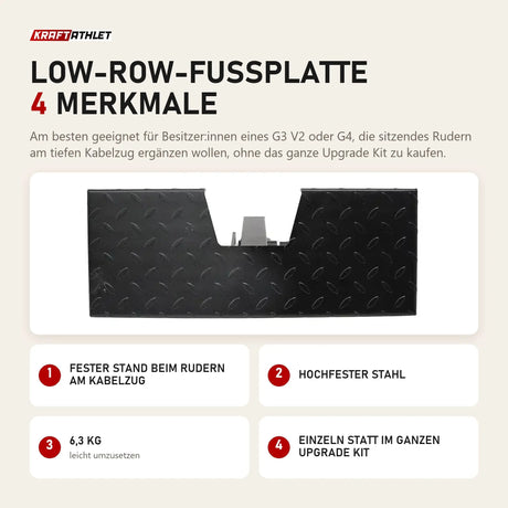 Force USA Low-Row-Fußplatte mit 4 Merkmalen: Fester Stand beim Rudern am Kabelzug, Hochfester Stahl, 6,3 kg, Einzeln statt im ganzen Upgrade Kit
