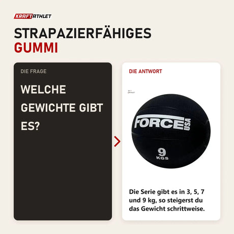 Frage und Antwort zu Force USA Medizinball 9 kg: Welche Gewichte gibt es?