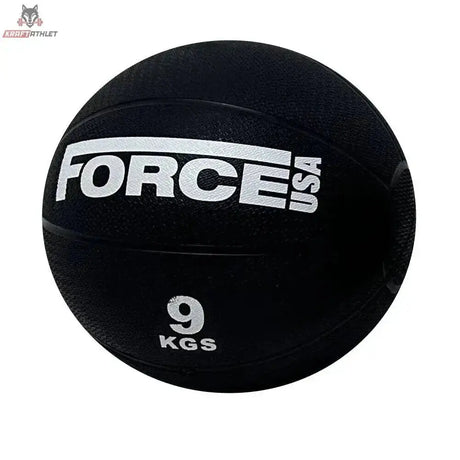 Force USA Medizinball 9 kg in Schwarz mit weißem Logo und Gewichtsangabe, Frontansicht auf weißem Hintergrund