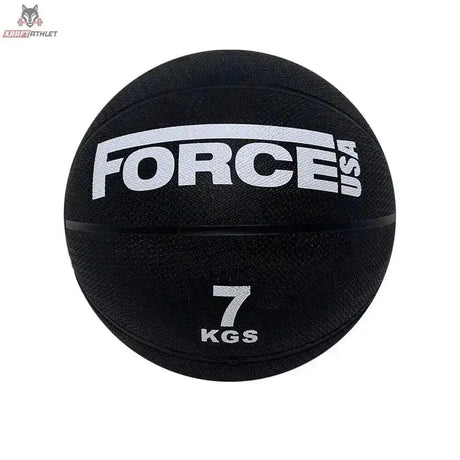 Force USA Medizinball 9 kg in der Variante 7 kg, schwarzer Ball mit weißem Logo, Frontansicht