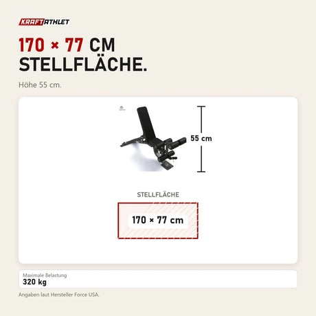 Maßbild Force USA MyBench FID-Bank: Stellfläche 170 × 77 cm, Höhe 55 cm