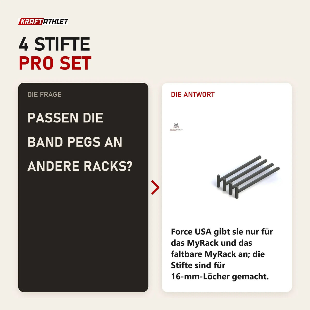 Frage und Antwort zu Force USA MyRack Band Pegs: Passen die Band Pegs an andere Racks?