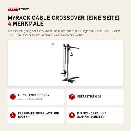 Force USA MyRack Cable Crossover (eine Seite) mit 4 Merkmalen: 28 Rollenpositionen, Übersetzung 2:1, Klappbare Fußplatte für Rudern, Für Standard- und Olympia-Scheiben