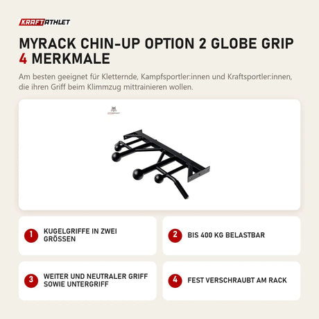 Force USA MyRack Chin-Up Option 2 Globe Grip mit 4 Merkmalen: Kugelgriffe in zwei Größen, Bis 400 kg belastbar, Weiter und neutraler Griff sowie Untergriff, Fest verschraubt am Rack