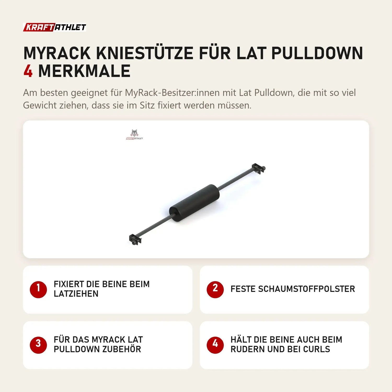 Force USA MyRack Kniestütze für Lat Pulldown mit 4 Merkmalen: Fixiert die Beine beim Latziehen, Feste Schaumstoffpolster, Für das MyRack Lat Pulldown Zubehör, Hält die Beine auch beim Rudern und bei Curls