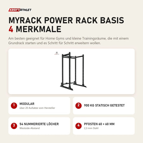 Force USA MyRack Power Rack Basis mit 4 Merkmalen: Modular, 900 kg statisch getestet, 54 nummerierte Löcher, Pfosten 60 × 60 mm