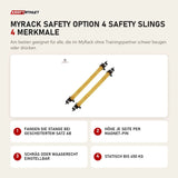 Force USA MyRack Safety Option 4 Safety Slings mit 4 Merkmalen: Fangen die Stange bei gescheitertem Satz ab, Höhe je Seite per Magnet-Pin, Schräg oder waagerecht einstellbar, Statisch bis 450 kg