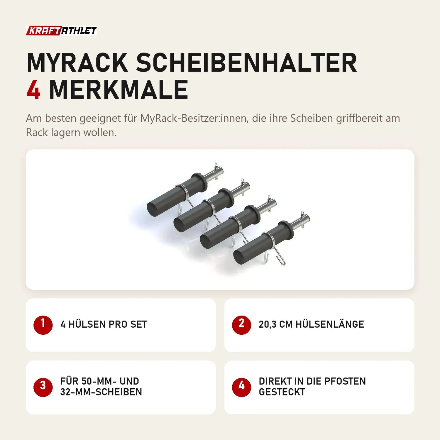 Force USA MyRack Scheibenhalter mit 4 Merkmalen: 4 Hülsen pro Set, 20,3 cm Hülsenlänge, Für 50-mm- und 32-mm-Scheiben, Direkt in die Pfosten gesteckt