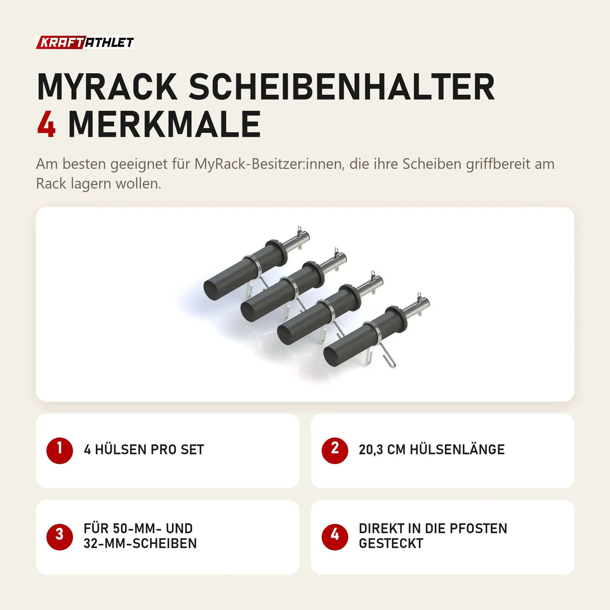 Force USA MyRack Scheibenhalter mit 4 Merkmalen: 4 Hülsen pro Set, 20,3 cm Hülsenlänge, Für 50-mm- und 32-mm-Scheiben, Direkt in die Pfosten gesteckt