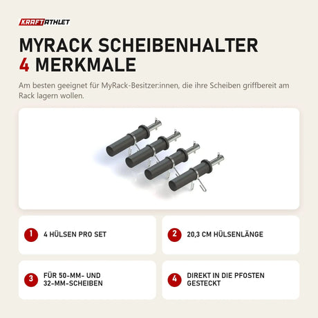 Force USA MyRack Scheibenhalter mit 4 Merkmalen: 4 Hülsen pro Set, 20,3 cm Hülsenlänge, Für 50-mm- und 32-mm-Scheiben, Direkt in die Pfosten gesteckt