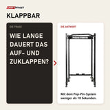 Frage und Antwort zu Force USA MyRack SpaceSaver klappbares Power Rack: Wie lange dauert das Auf- und Zuklappen?