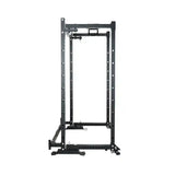 Force USA MyRack SpaceSaver klappbares Power Rack in der Seitenansicht mit Wandhalterung und Bodenschienen