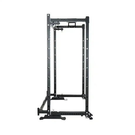 Force USA MyRack SpaceSaver klappbares Power Rack in der Seitenansicht mit Wandhalterung und Bodenschienen